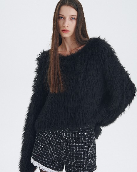 HAIRY KNIT PULLOVER_BLACK